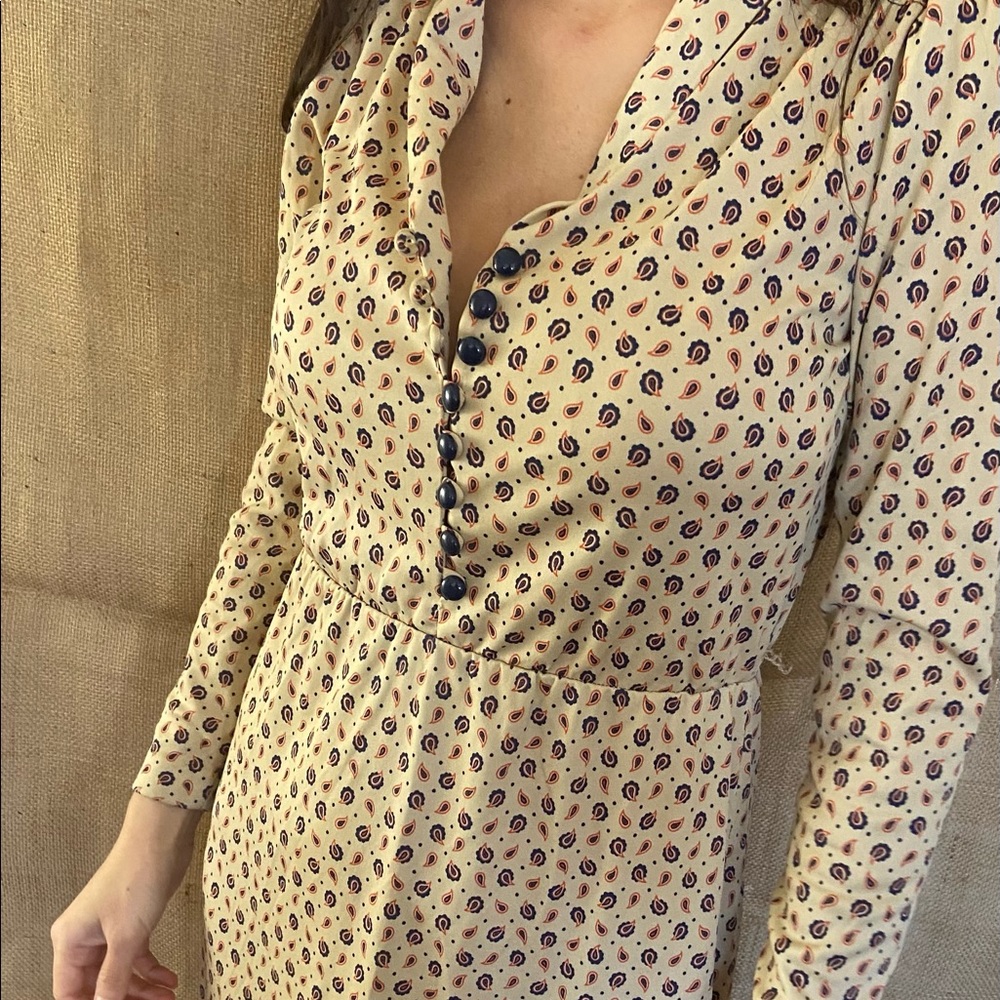 Vintage Tan Pattern Collared Dress